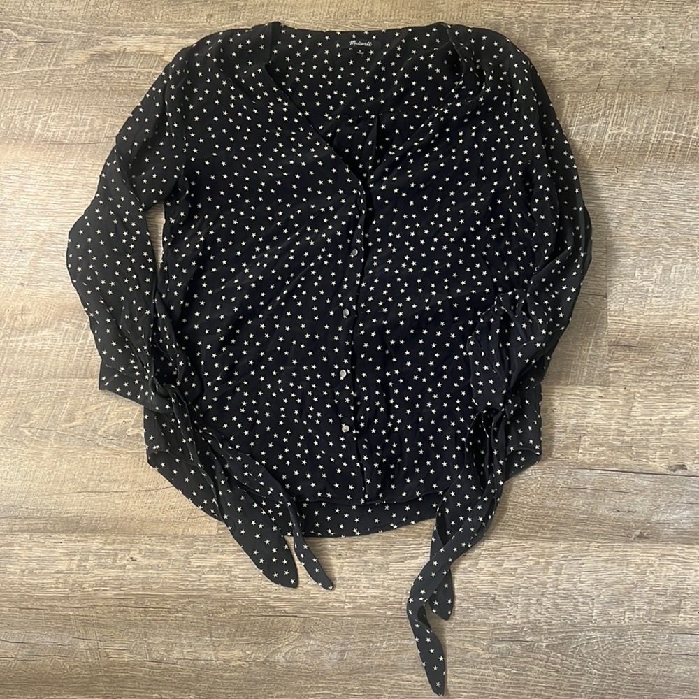 Madewell Women’s Star Scatter Silk Tie-sleeve Top Size Medium